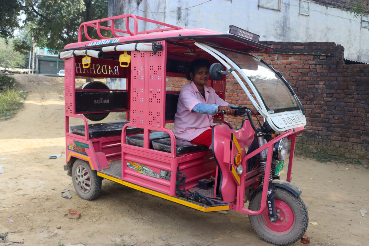 Arti in her pink rickshaw
